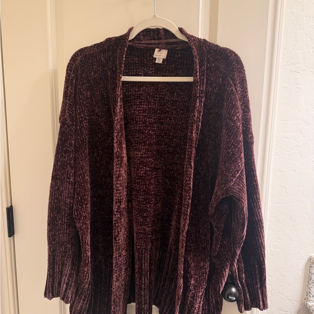 a new day Plush Open-Front Chenille Cardigan - plum
